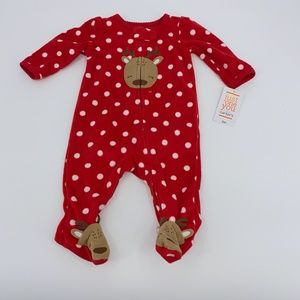 3/$20 Full Body Pajamas sz 3 mo Reindeer Fleece S